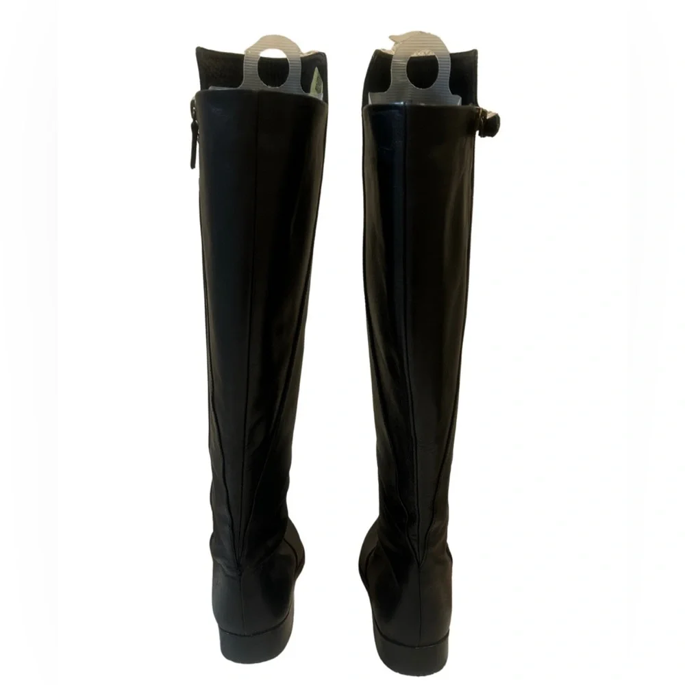 Delman Vero Cuoio Black Leather Knee High Riding Boots | Size 6.5